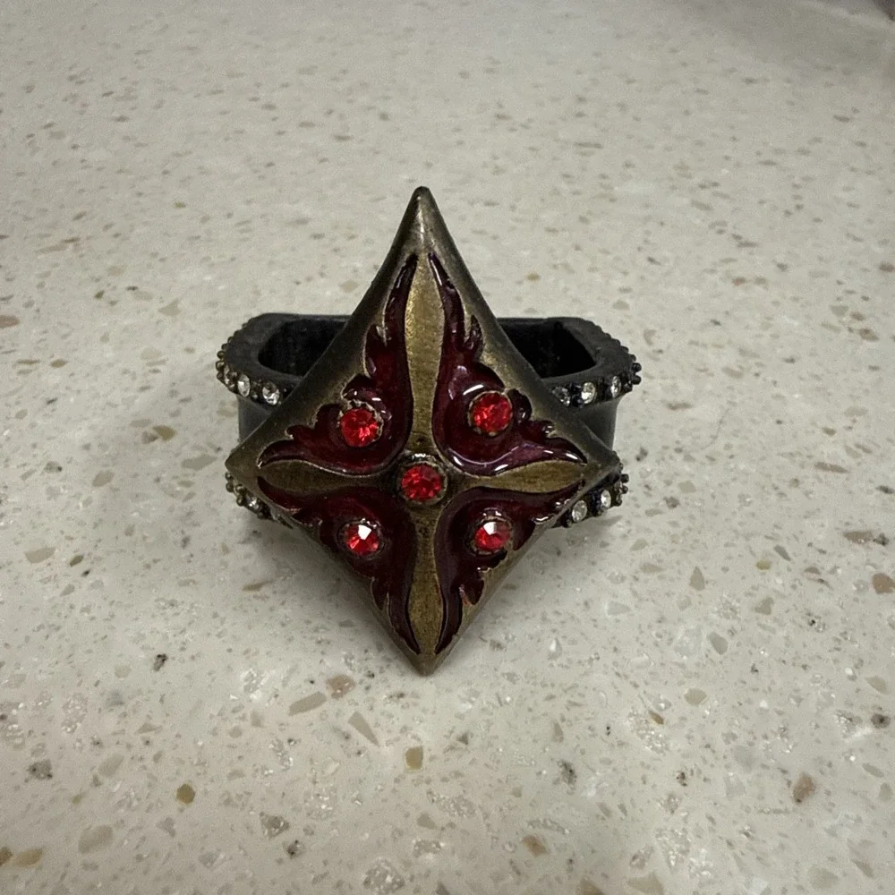 4 Metal Napkin Rings Card Suits Heart Diamond Spade Clover Red Black Rhinestones
